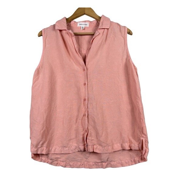 cloth & stone Tops - Cloth & Stone Linen Blend Sleeveless Button Top Pink Large Collared